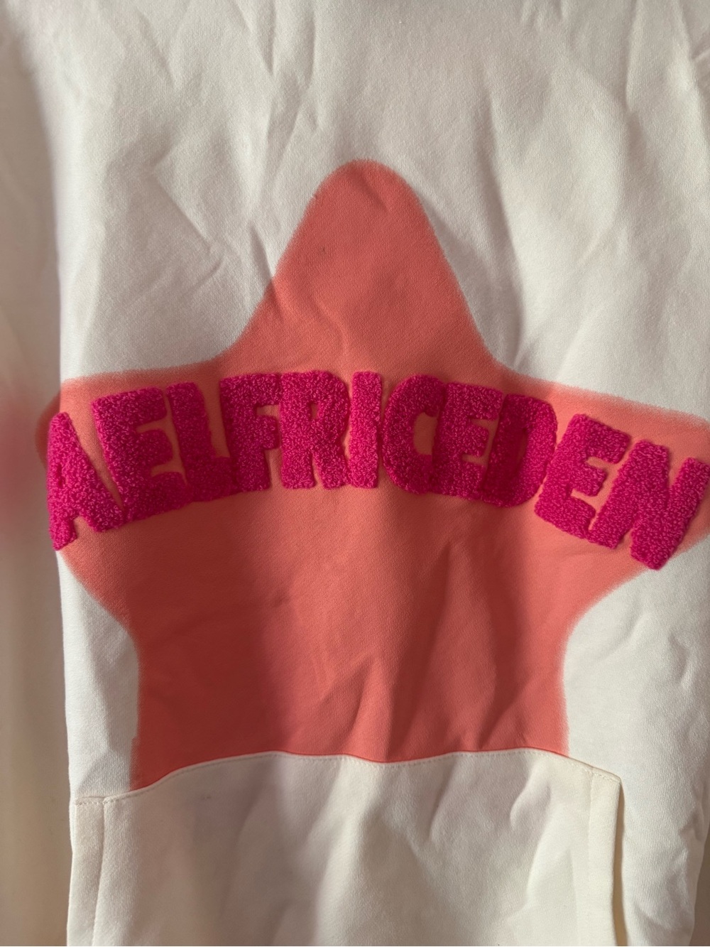 Aelfric Eden Cream Hoodie with Pink Star Appliqués and Peach Chest Panel - Picture 3 of 6